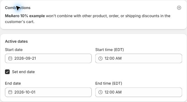 Discount combinations and Shopify active dates