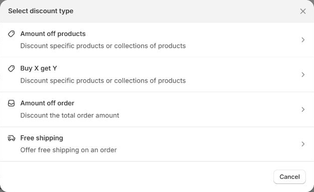 The Amount off products discount type
