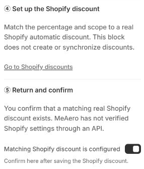 Return to MeAero and confirm the matching discount