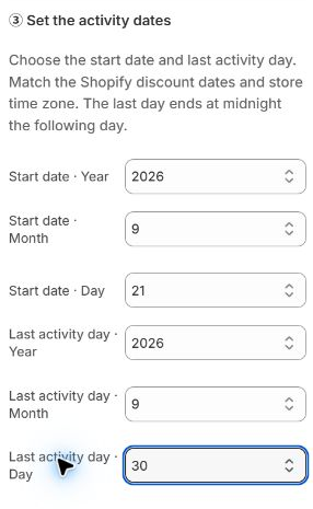 Native start date and last activity day selectors